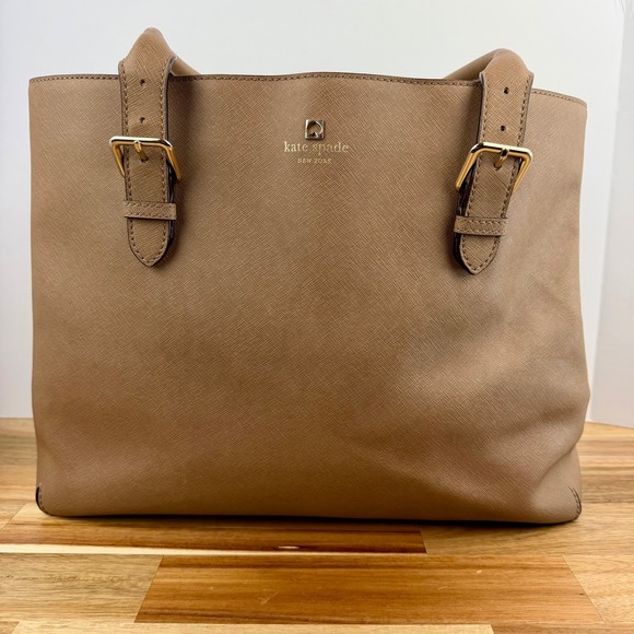 kate spade Handbags - Kate Spade New York Saffiano Leather Tote Bag Taupe Tan Gold Hardware